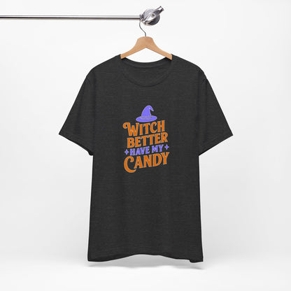 Halloween Witch Candy Tee, Funny Halloween Shirt, Unisex Halloween T-Shirt, Casual Fall Apparel, Trick or Treat Outfit