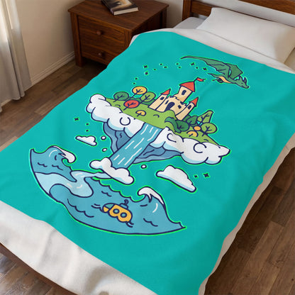 Floating Castle Dragon - Magical Fantasy Island - Plush Blanket