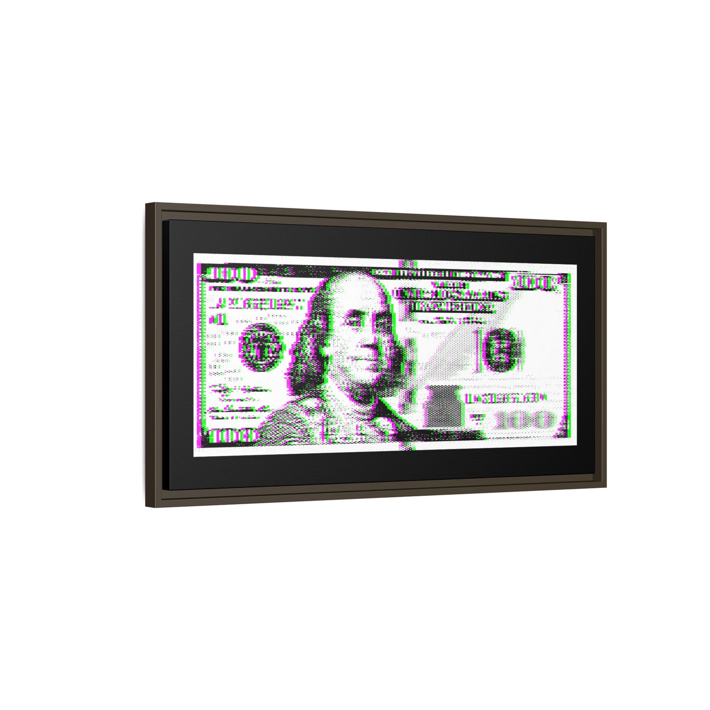 100 Dollars Bill - Green/Magenta Glitch - Framed Canvas