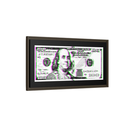 100 Dollars Bill - Green/Magenta Glitch - Framed Canvas