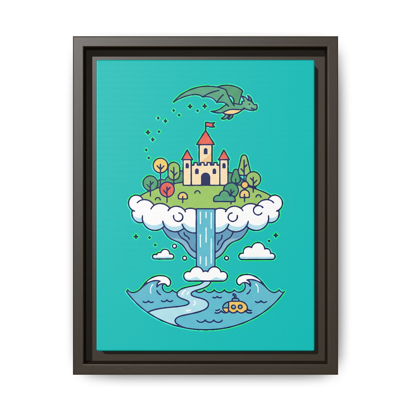 Floating Castle Dragon - Magical Fantasy Island - Framed Canvas