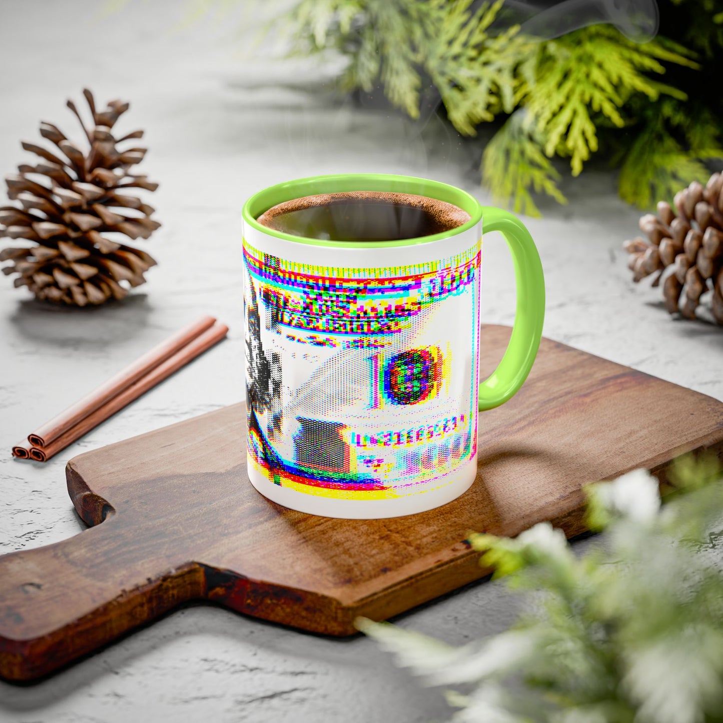 100 Dollars Bill - Neon Color Explosion - Color Accent Mug