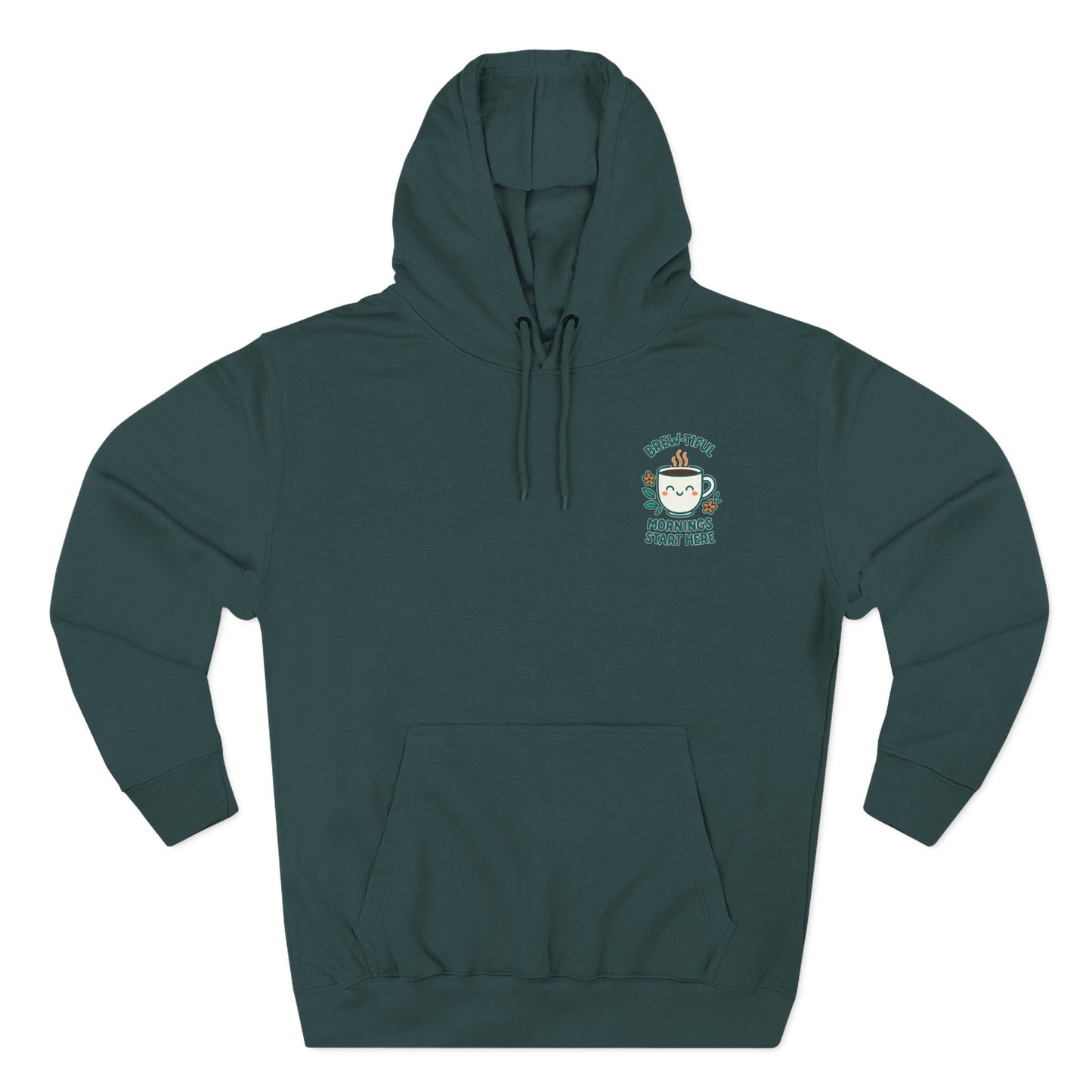 Brew-tiful Mornings Start Here, Cozy Three-Panel Fleece Hoodie, Perfect for Fall, Casual Outfit, Gift for Her, Layering Essential, Relaxed Style
