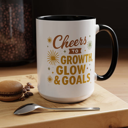 Cheers to Growth Accent Coffee Mug, Inspirational Mug, Motivational Coffee Cup, Unique Gift, Office Decor, Celebration Mug