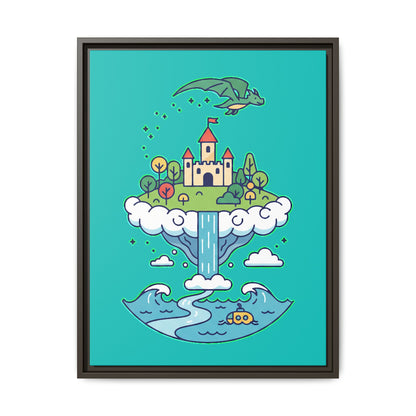 Floating Castle Dragon - Magical Fantasy Island - Framed Canvas