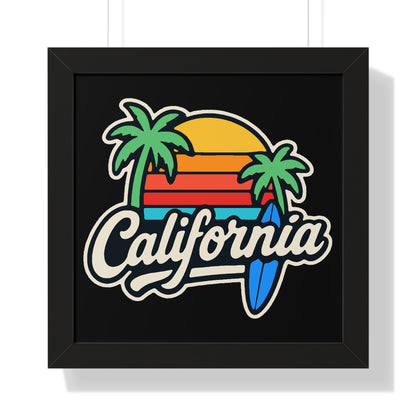 California Sunset Framed Poster, Beach Wall Art, Home Decor, Tropical Vibes, Gift for Surf Lovers