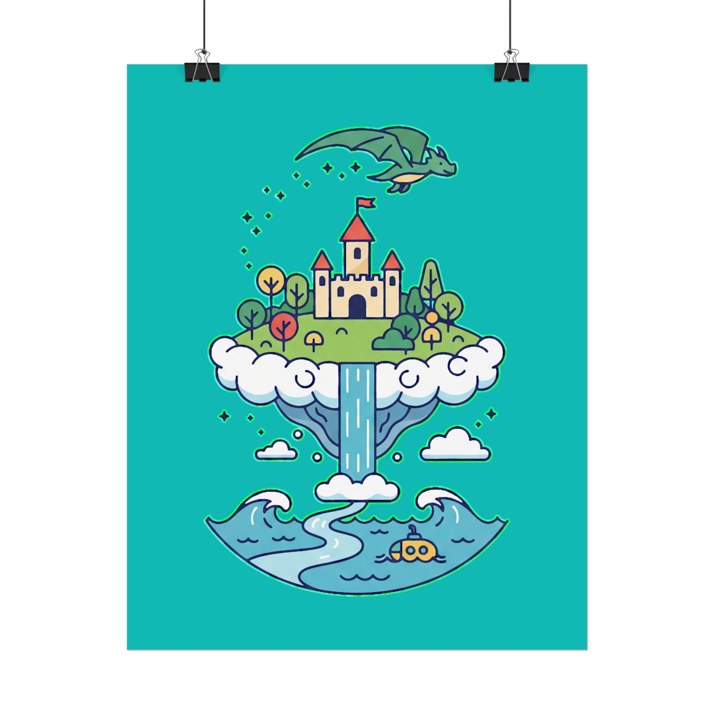 Floating Castle Dragon - Magical Fantasy Island - Poster