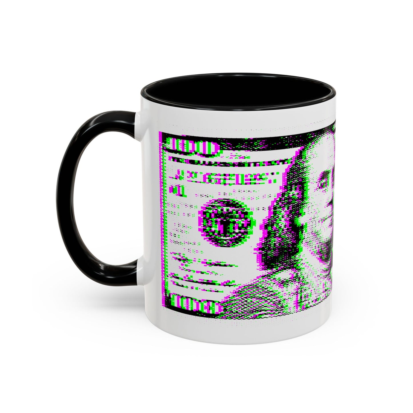 100 Dollars Bill - Green/Magenta Glitch - Color Accent Mug