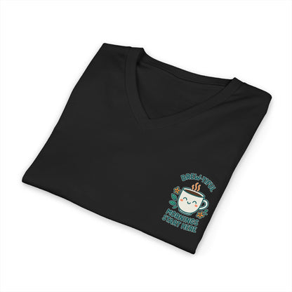 Brew-tiful Mornings Start Here - V-Neck Tee