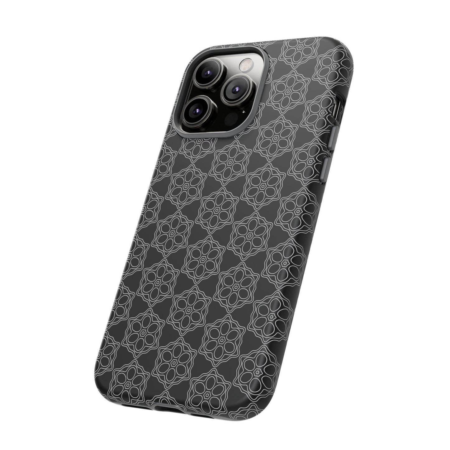 Geometric Pattern Phone Case, Dark Floral Case for Tough Protection, Stylish Smartphone Accessory, Gift for Tech Lovers, Trendy Mobile Cover
