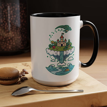 Floating Castle Dragon - Magical Fantasy Island - Color Accent Mug