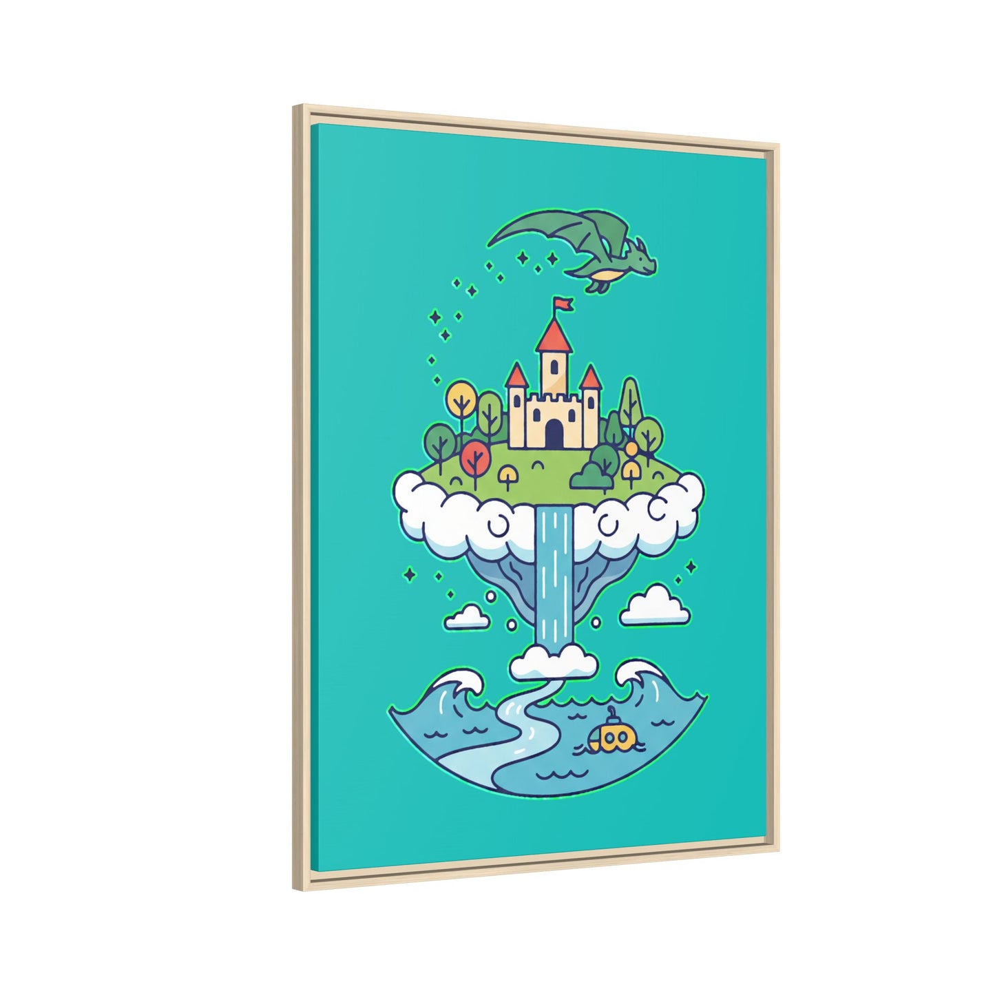 Floating Castle Dragon - Magical Fantasy Island - Framed Canvas