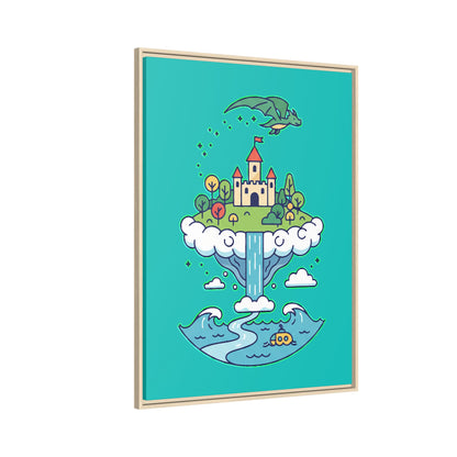 Floating Castle Dragon - Magical Fantasy Island - Framed Canvas