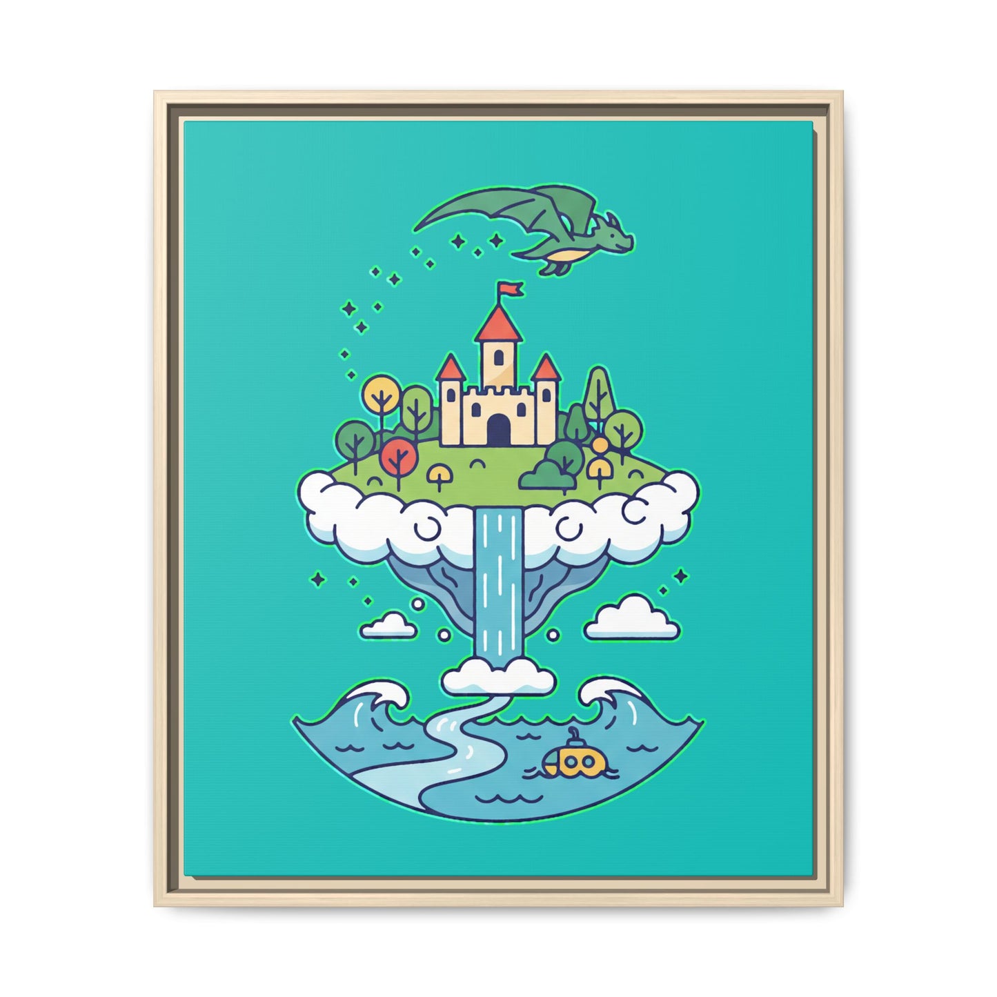 Floating Castle Dragon - Magical Fantasy Island - Framed Canvas