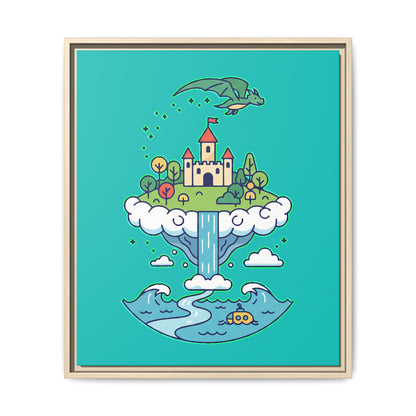 Floating Castle Dragon - Magical Fantasy Island - Framed Canvas