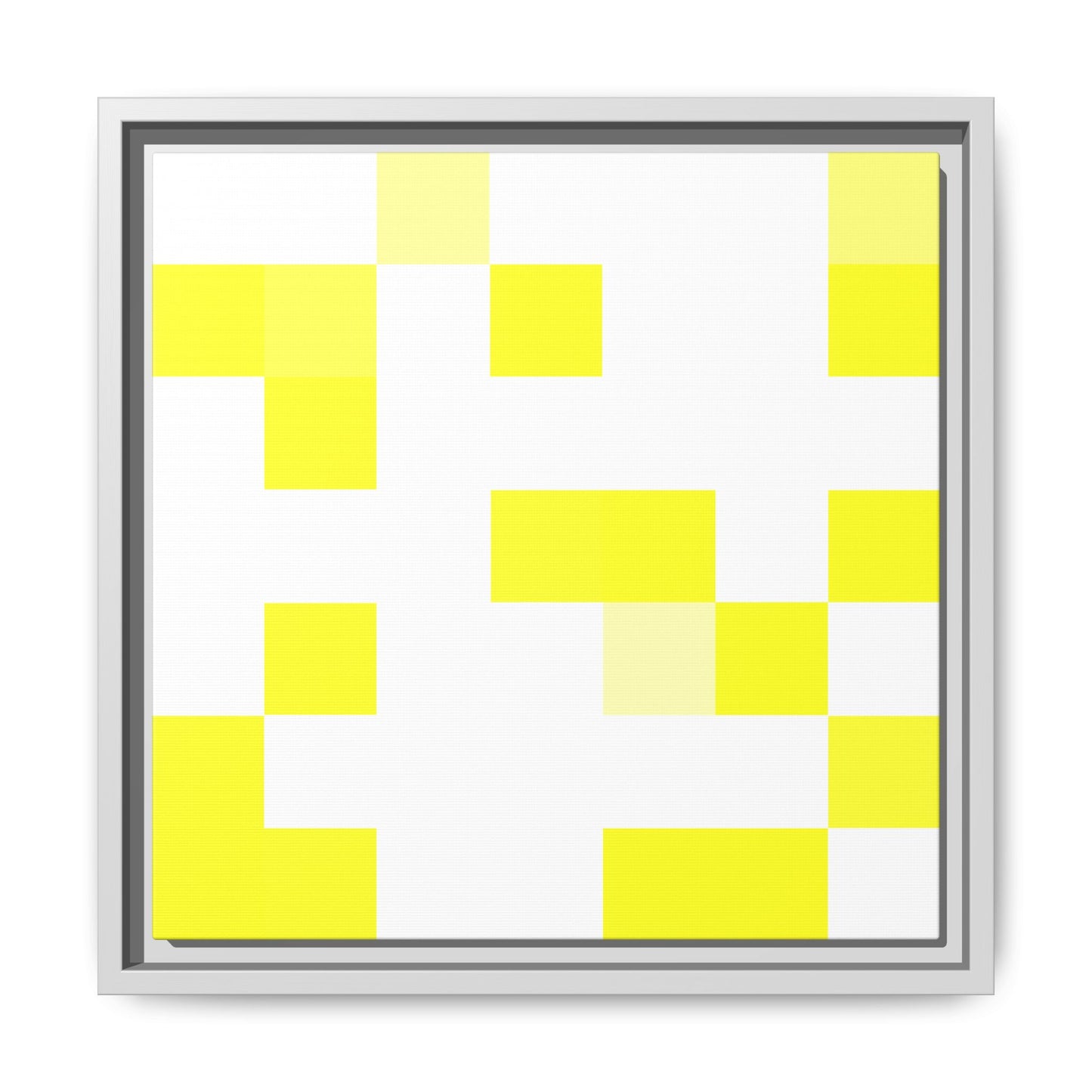 Yellow Pixel Grid - Framed Canvas