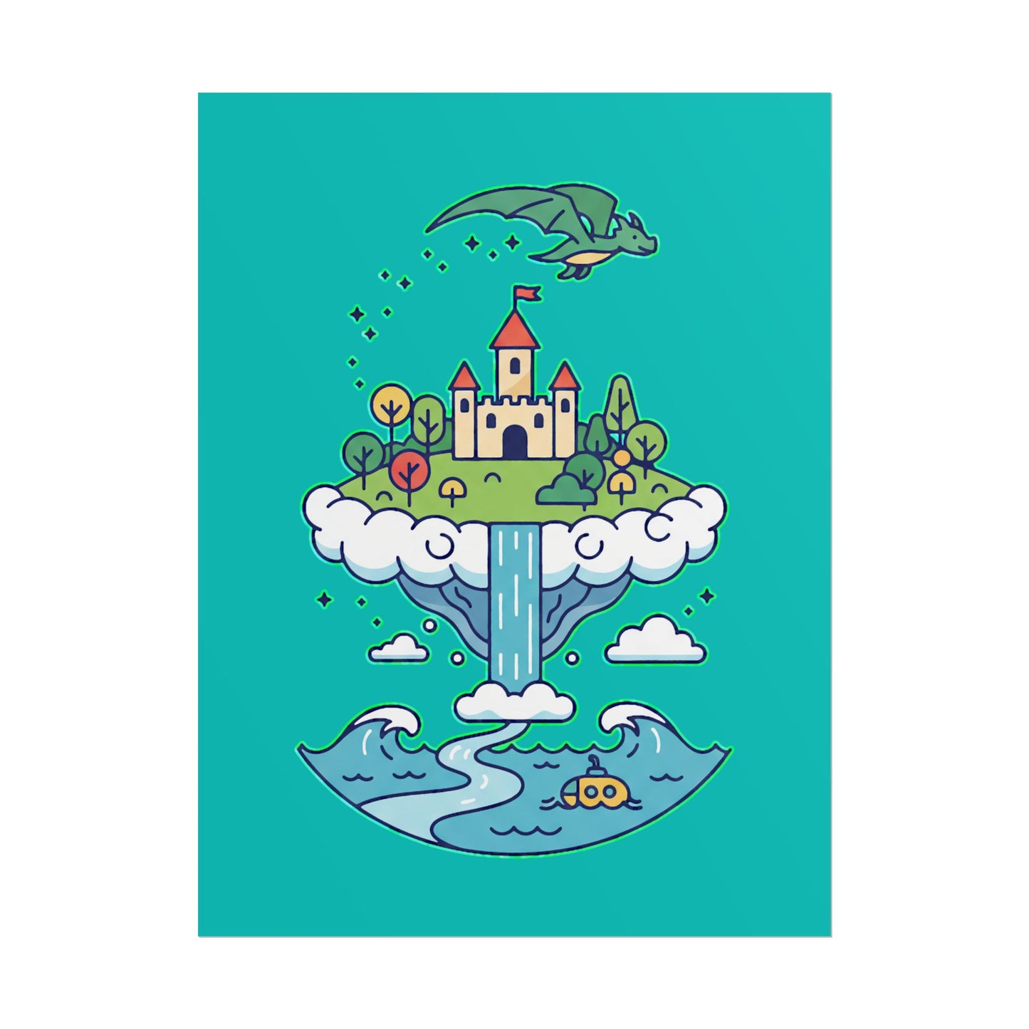 Floating Castle Dragon - Magical Fantasy Island - Poster