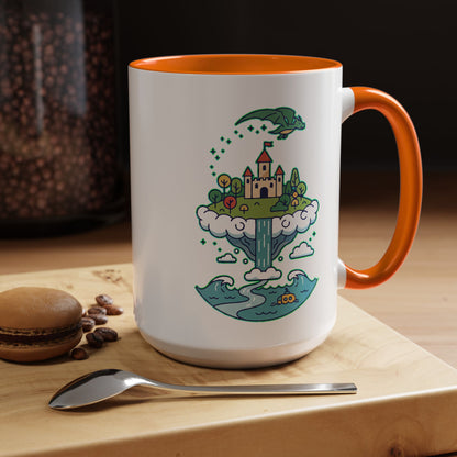 Floating Castle Dragon - Magical Fantasy Island - Color Accent Mug
