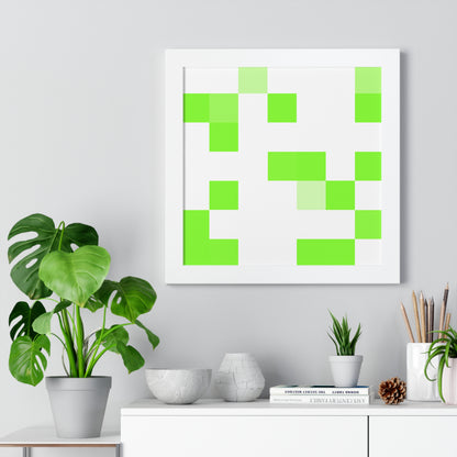 Lime Green Pixel Grid - Framed Poster