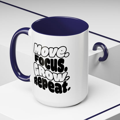 Move. Focus. Grow. Repeat. - Color Accent Mug