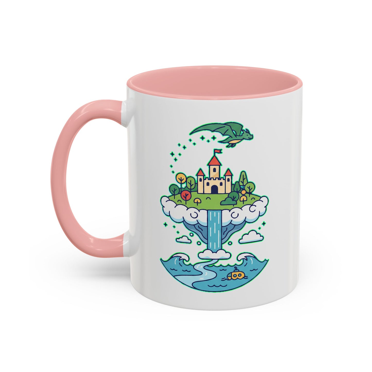 Floating Castle Dragon - Magical Fantasy Island - Color Accent Mug