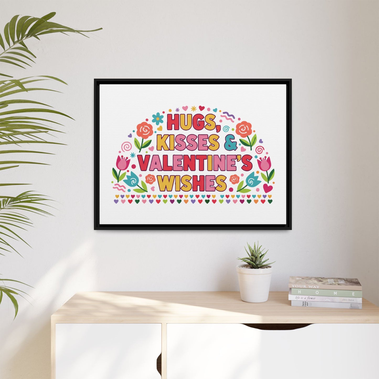 Hugs Kisses & Valentine's Wishes - Framed Canvas
