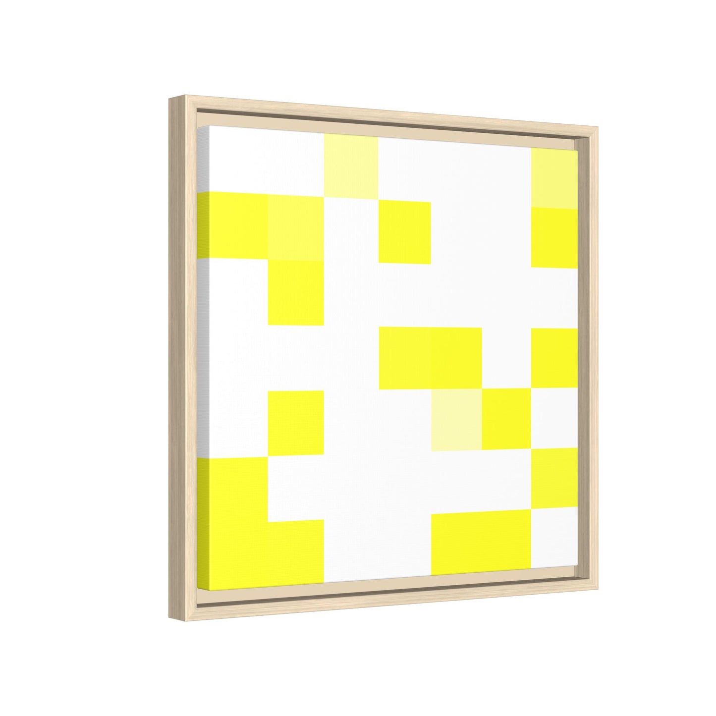 Yellow Pixel Grid - Framed Canvas