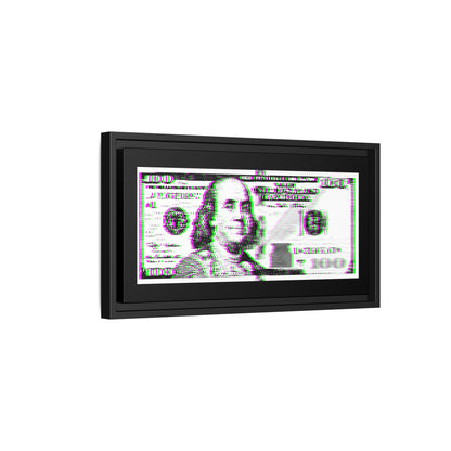 100 Dollars Bill - Green/Magenta Glitch - Framed Canvas
