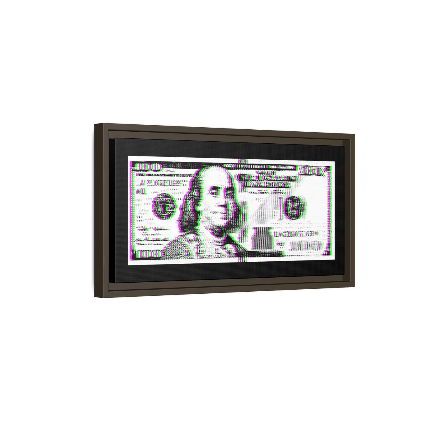 100 Dollars Bill - Green/Magenta Glitch - Framed Canvas