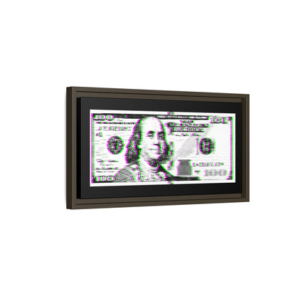 100 Dollars Bill - Green/Magenta Glitch - Framed Canvas