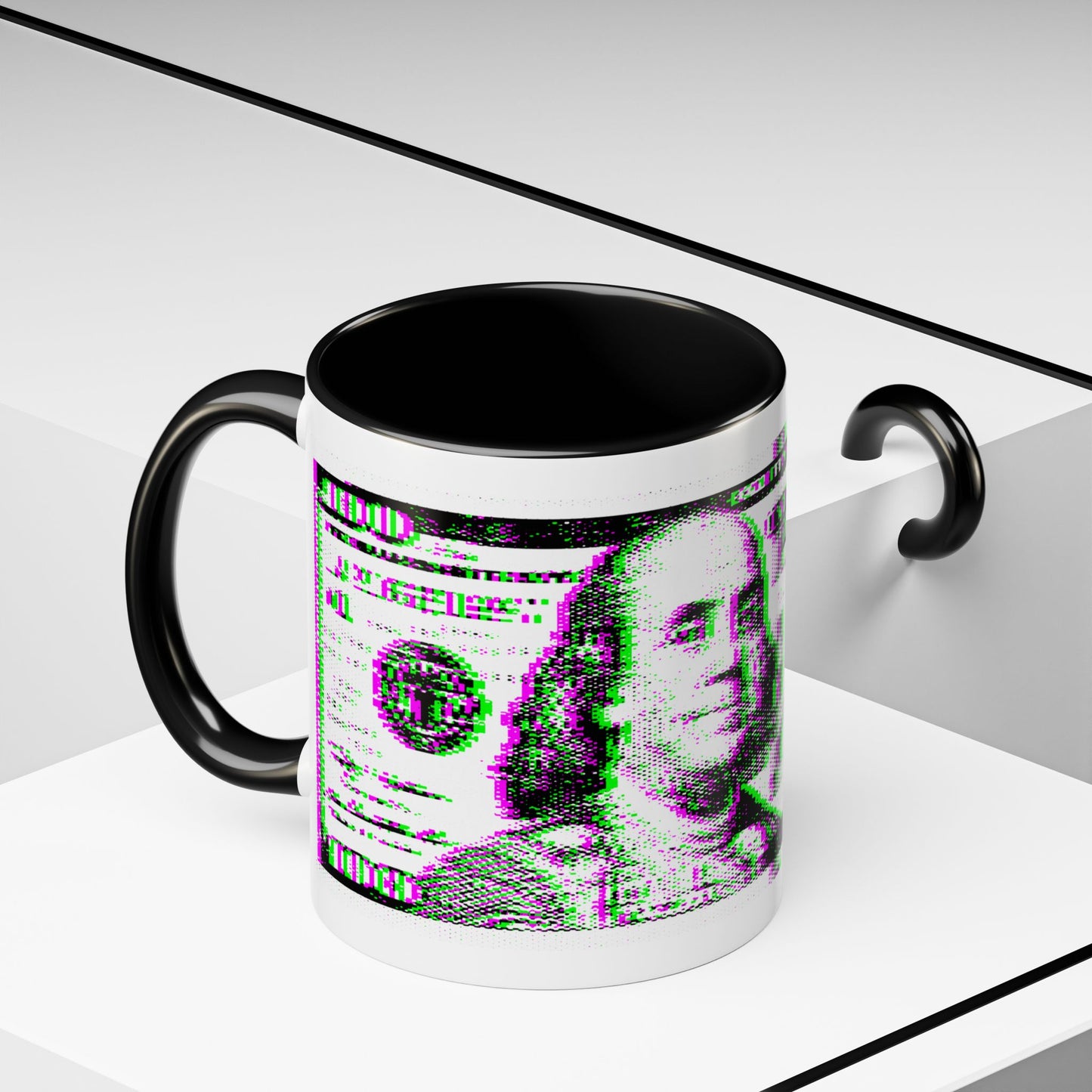 100 Dollars Bill - Green/Magenta Glitch - Color Accent Mug