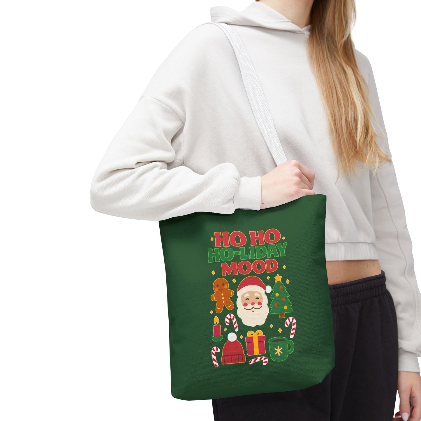 Festive Holiday Tote Bag, Christmas Bag, Santa Gift Bag, Ho Ho Ho Mood, Seasonal Shopping Tote, Cute Winter Accessory