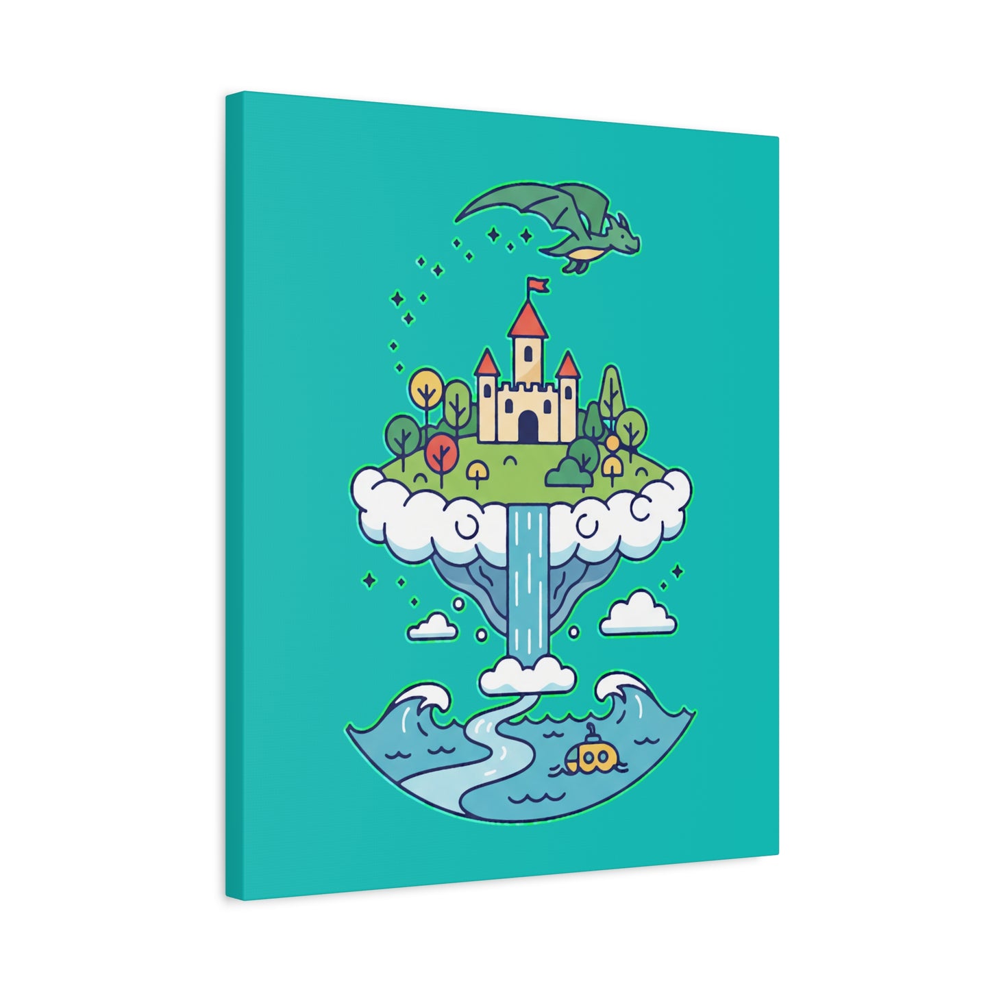 Floating Castle Dragon - Magical Fantasy Island - Canvas