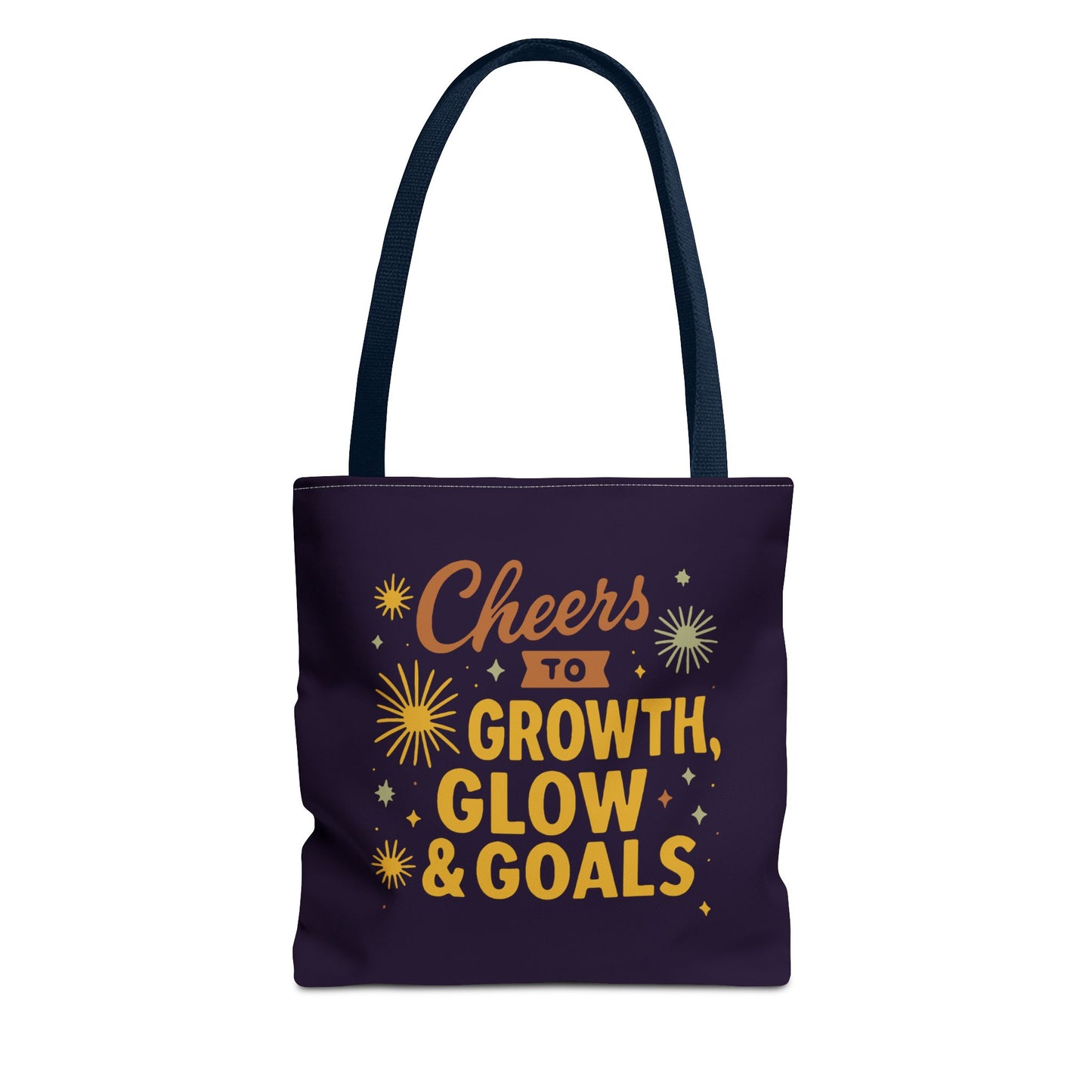 Cheers to Growth Tote Bag, Motivational Gift for Goals, Daily Use, Eco-Friendly Shopping, Inspirational Quotes, New Year's Vibes