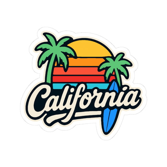 California Vibe Kiss-Cut Stickers, Surf, Beach Decor, Laptop, Travel, Gift Ideas