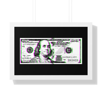 100 Dollars Bill - Green/Magenta Glitch - Framed Poster
