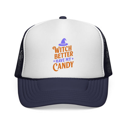 Halloween Trucker Cap, Spooky Hat, Witch Better Have My Candy, Pumpkin Costume Accessory, Trick or Treat Gear