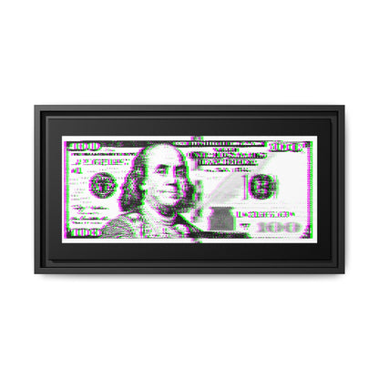 100 Dollars Bill - Green/Magenta Glitch - Framed Canvas