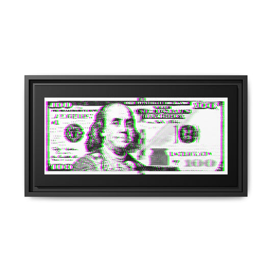 100 Dollars Bill - Green/Magenta Glitch - Framed Canvas