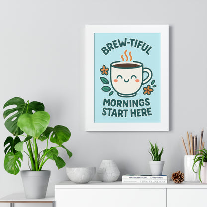 Cute Coffee Wall Art, Brew-tiful Mornings Poster, Kitchen Decor, Gift for Coffee Lovers, Floral Artwork, Home Office Print