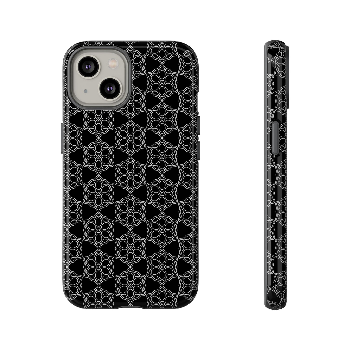 Geometric Pattern Phone Case, Dark Floral Case for Tough Protection, Stylish Smartphone Accessory, Gift for Tech Lovers, Trendy Mobile Cover