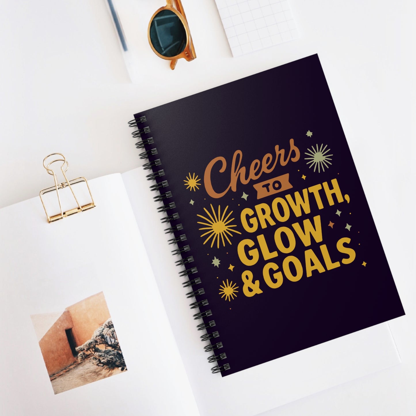 Cheers to Growth, Glow & Goals - Spiral Notebook