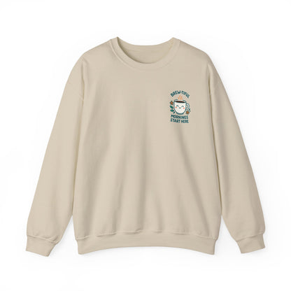 Brew-tiful & Comfy Motivational Sweatshirt, Casual Crewneck, Gift for Friends, Cozy Outfit, Everyday Wear, Inspirational Humor