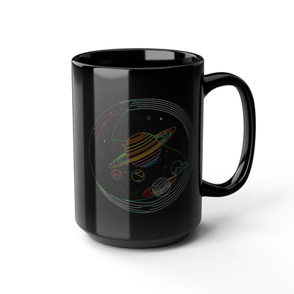 Cosmic Design Black Mug, Galactic Ceramic Coffee Cup for Space Lovers, Unique Gift for Astronomers, Birthday, Science Enthusiasts