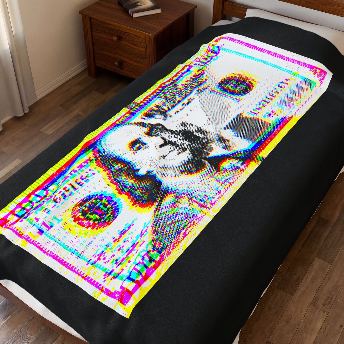 100 Dollars Bill - Neon Color Explosion - Plush Blanket