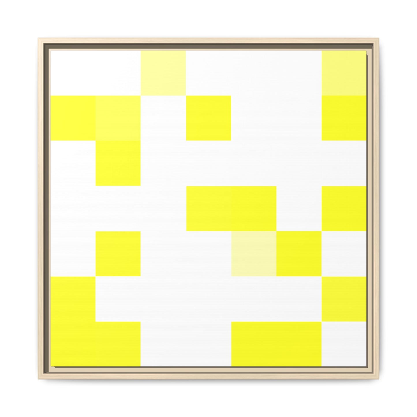 Yellow Pixel Grid - Framed Canvas