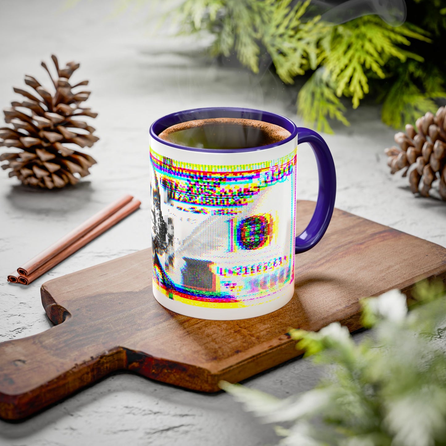 100 Dollars Bill - Neon Color Explosion - Color Accent Mug