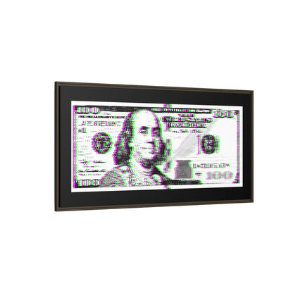 100 Dollars Bill - Green/Magenta Glitch - Framed Canvas