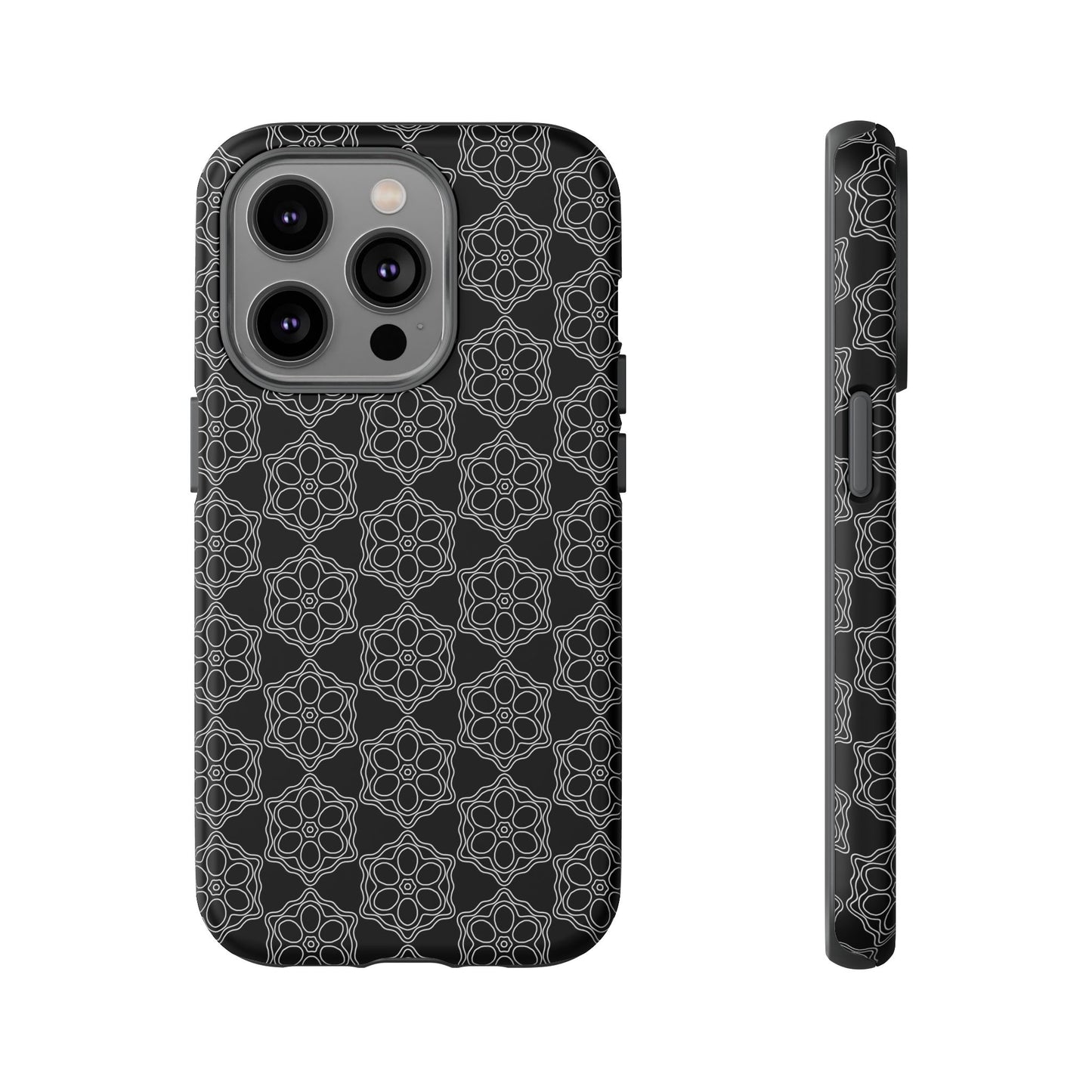 Geometric Pattern Phone Case, Dark Floral Case for Tough Protection, Stylish Smartphone Accessory, Gift for Tech Lovers, Trendy Mobile Cover