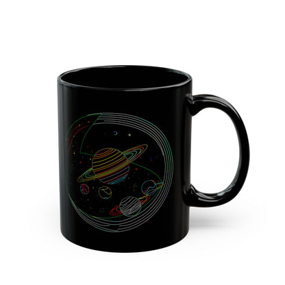 Cosmic Design Black Mug, Galactic Ceramic Coffee Cup for Space Lovers, Unique Gift for Astronomers, Birthday, Science Enthusiasts